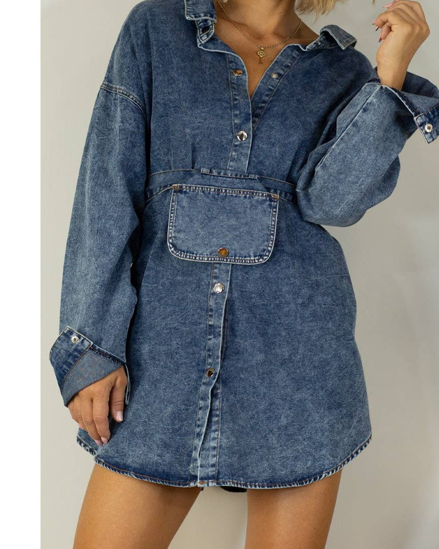 DOLLY DENIM SHIRT DRESS - DENIM BLUE