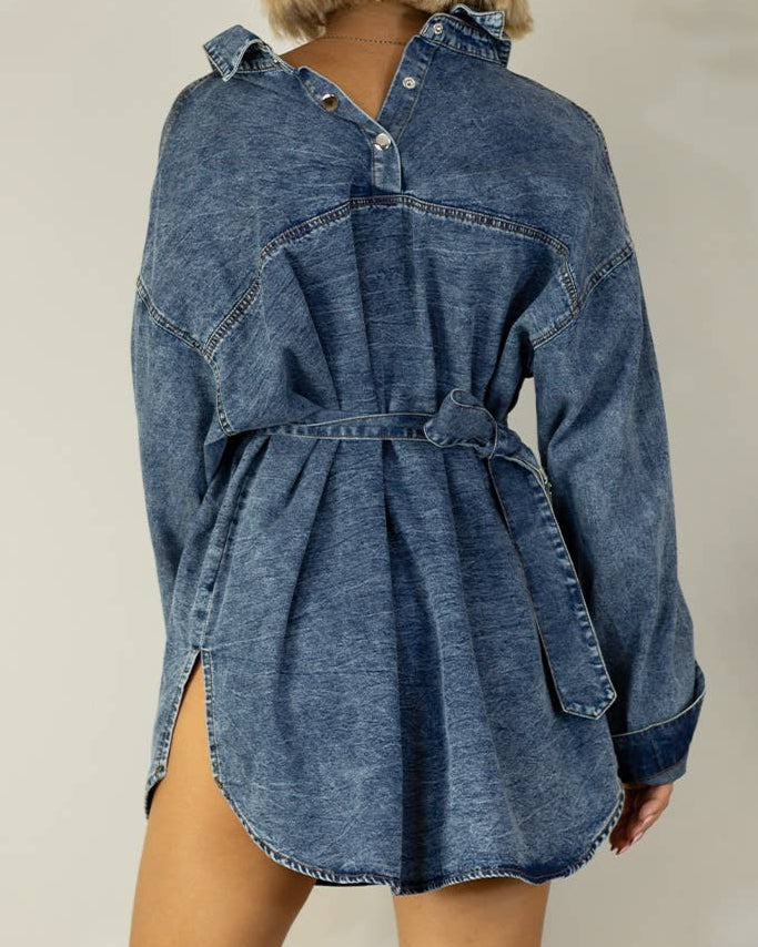 DOLLY DENIM SHIRT DRESS - DENIM BLUE