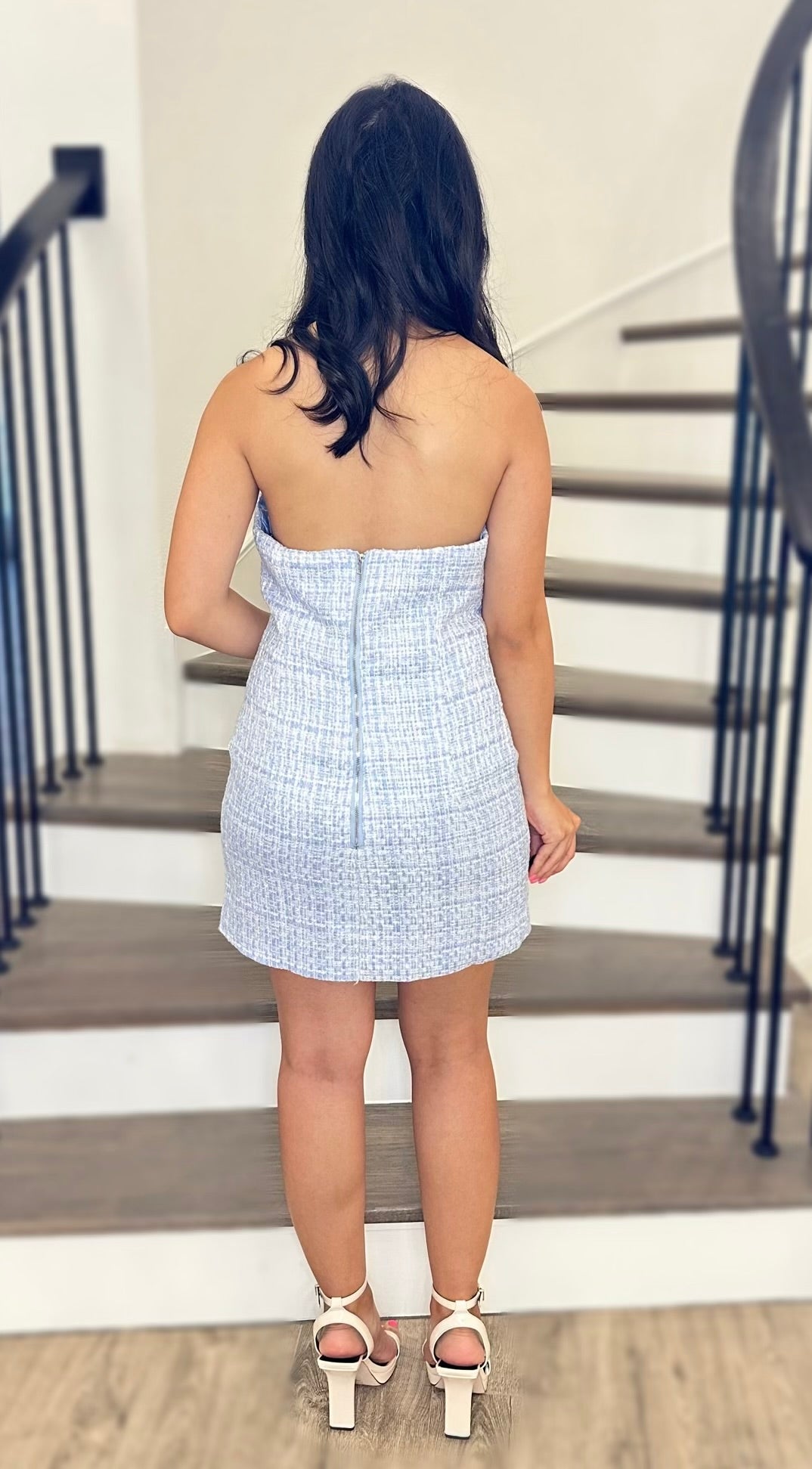 Queenly Tweed Dress - Light Blue
