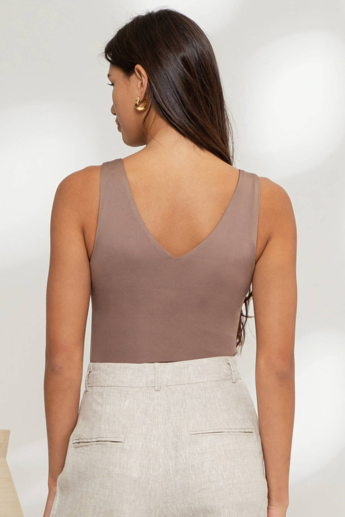 CENA REVERSIBLE V NECK SLEEVELESS BODYSUIT - BLACK