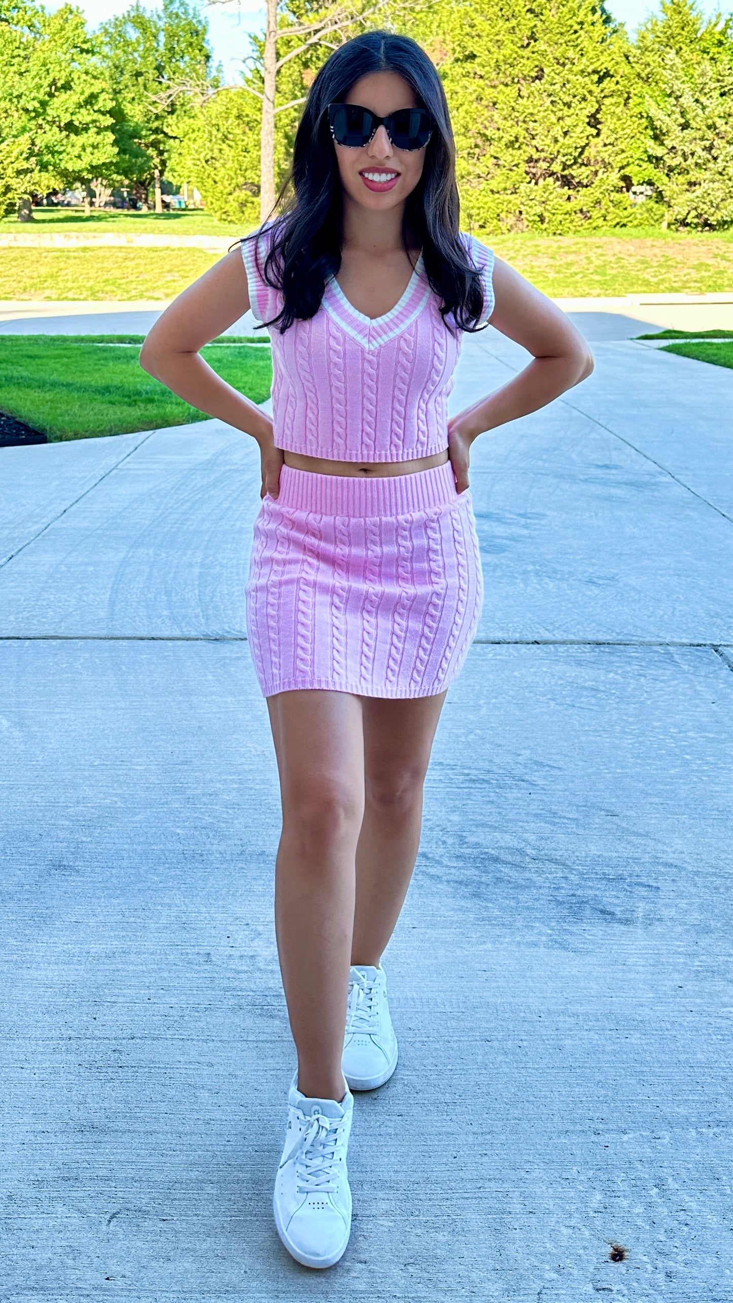 SCHOLAR TOP AND SKIRT SET - LIGHT PINK
