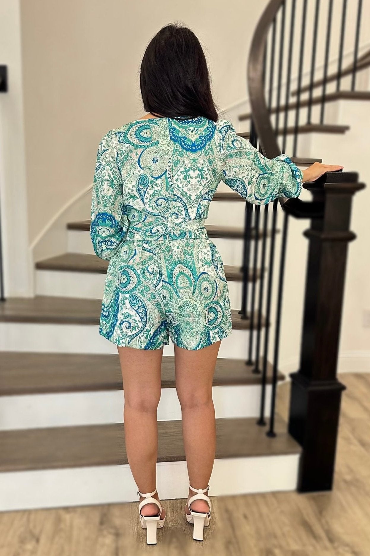 Masters Paisley Crop Top and Short Set - Blue/Green Paisley Print