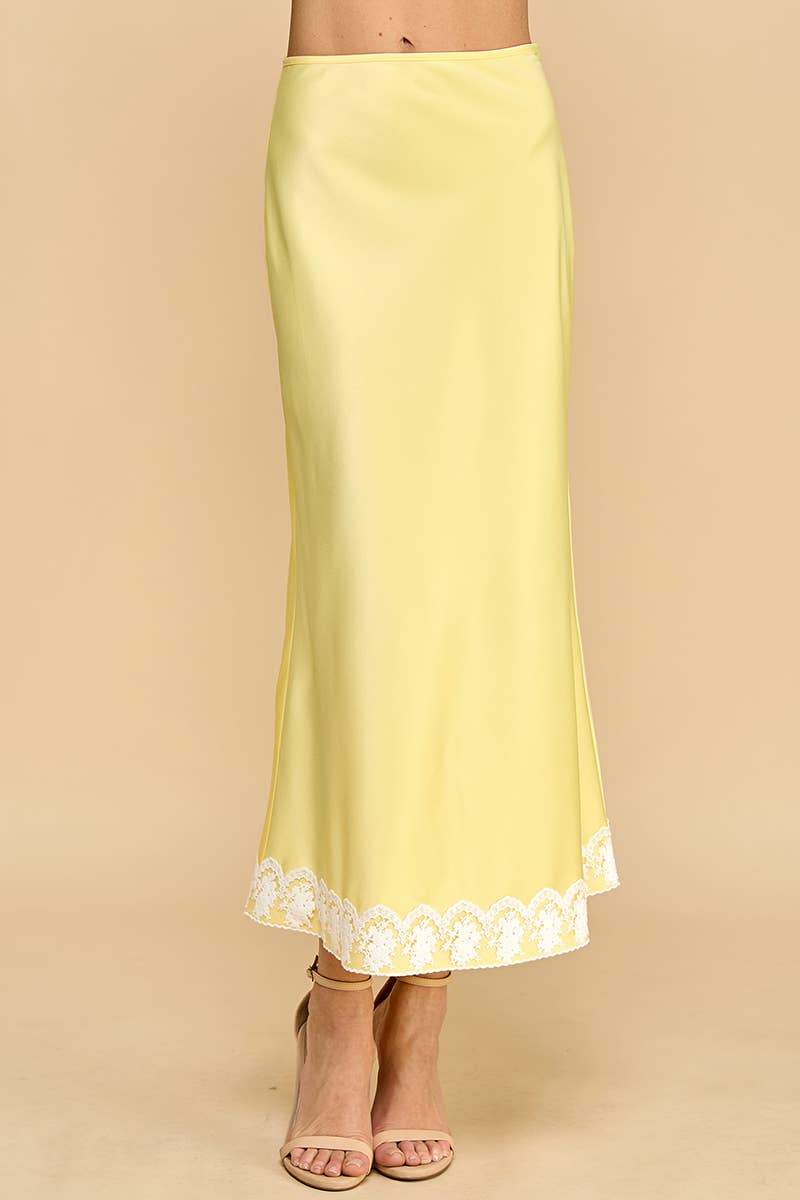 CAMILA SATIN LACE SKIRT - YELLOW