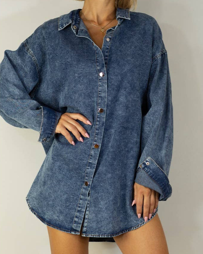 DOLLY DENIM SHIRT DRESS - DENIM BLUE
