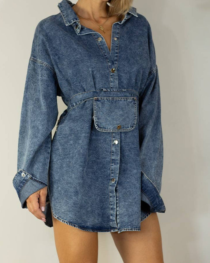 DOLLY DENIM SHIRT DRESS - DENIM BLUE