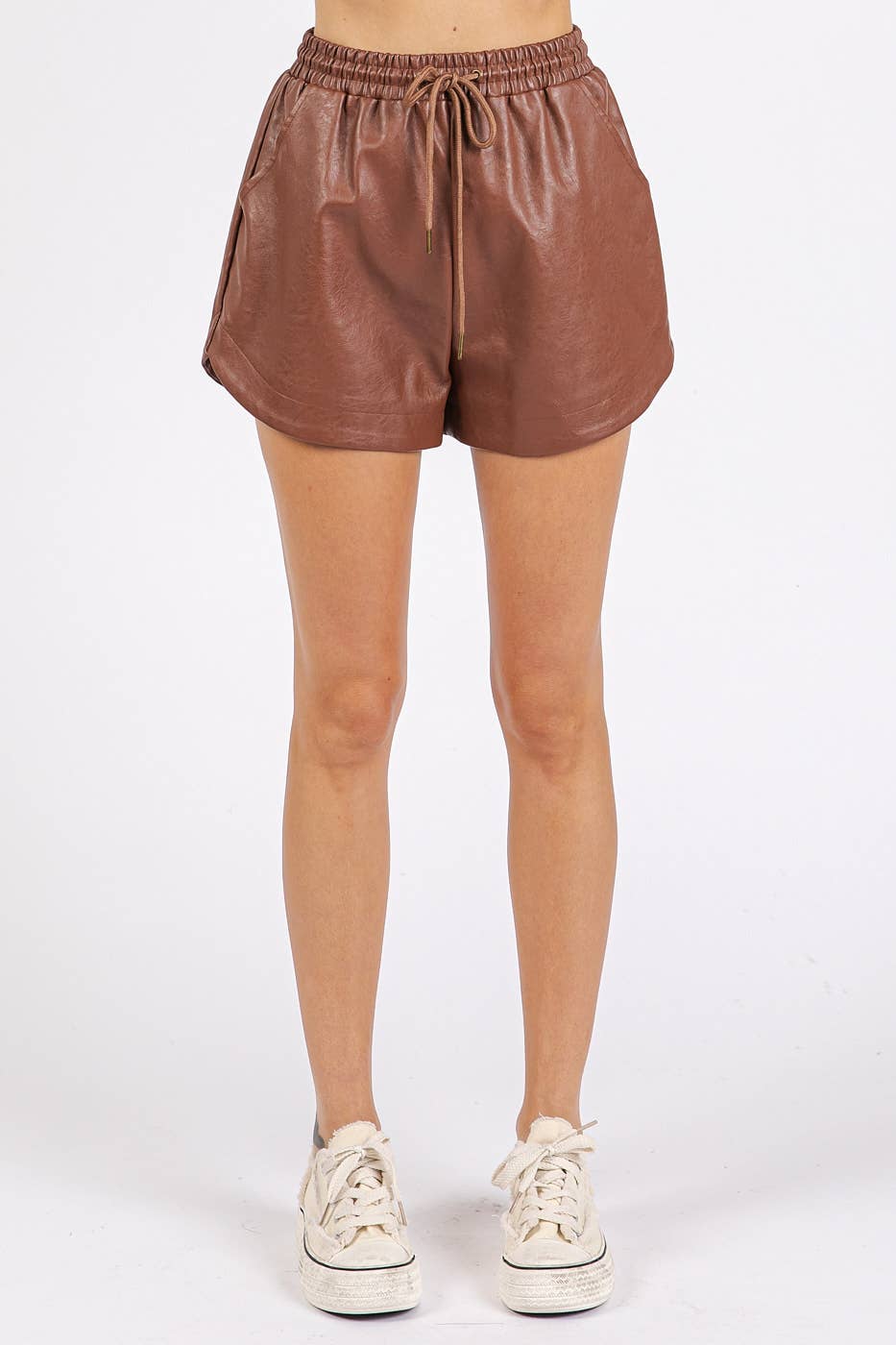 CALLA LEATHER SHORTS - BLACK / BROWN
