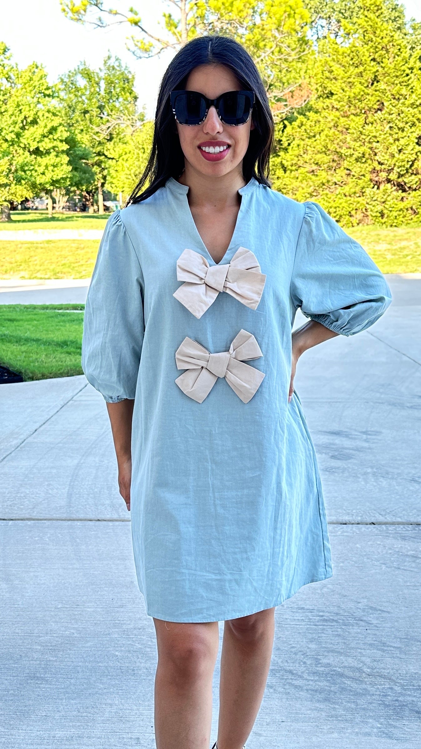 BAILEY BOW DRESS - LIGHT BLUE