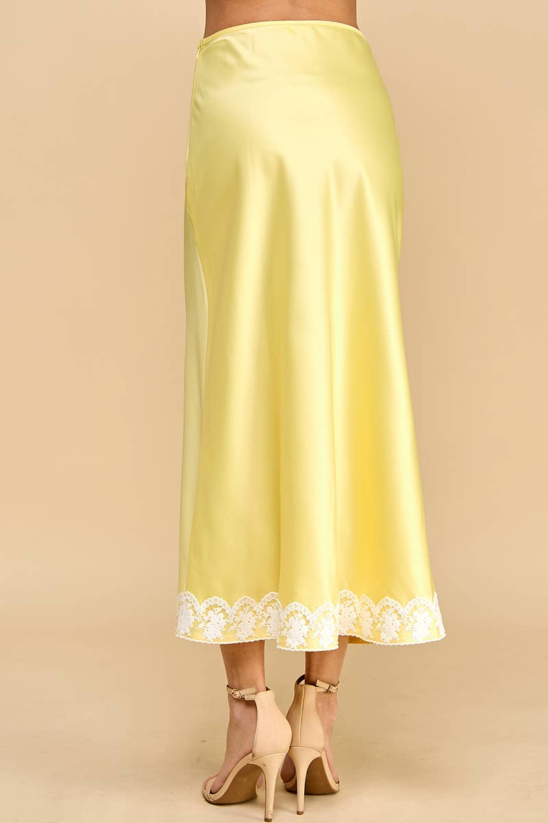 CAMILA SATIN LACE SKIRT - YELLOW