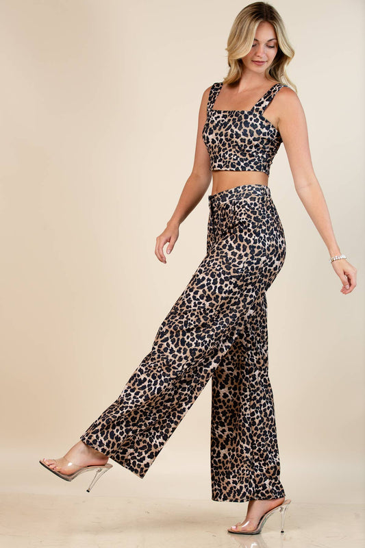 ROXY CROP TOP & PANTS SET - LEOPARD