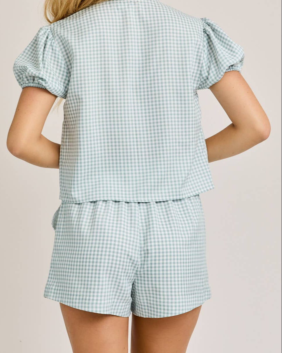 CATALINA FRONT TIE GINGHAM SET - WHITE / BLUE