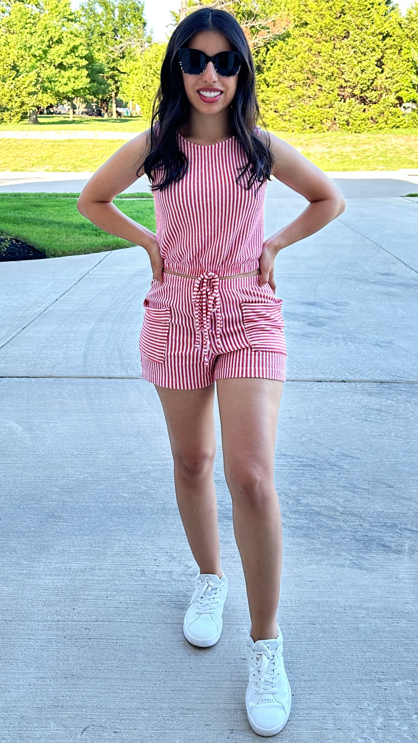 MATADOR STRIPED TOP & SHORT SET - WHITE/RED