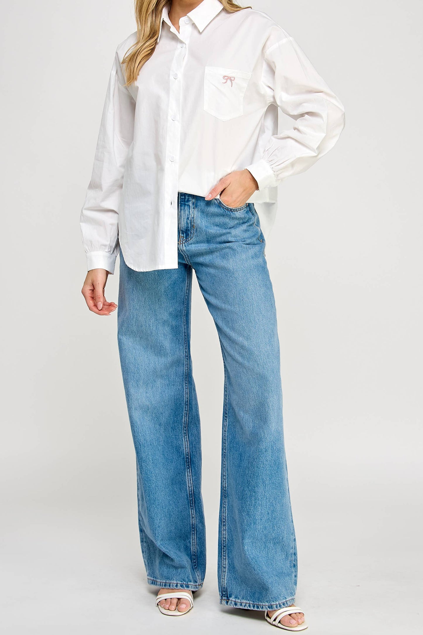 HARPER BOW COLLARD SHIRT - WHITE