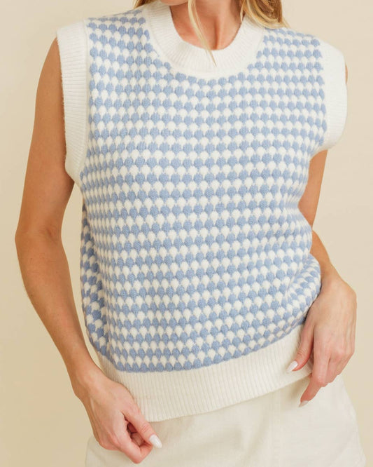 HILTON HOUNDSTOOTH SWEATER VEST - BLUE / WHITE
