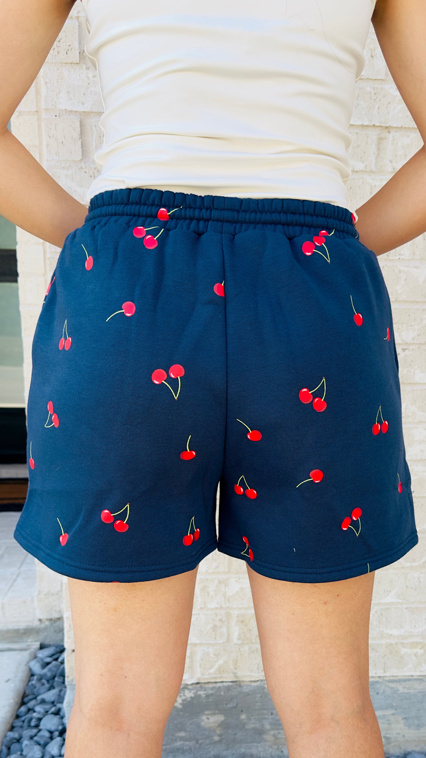 CALI CHERRY FLEECE SHORTS - NAVY