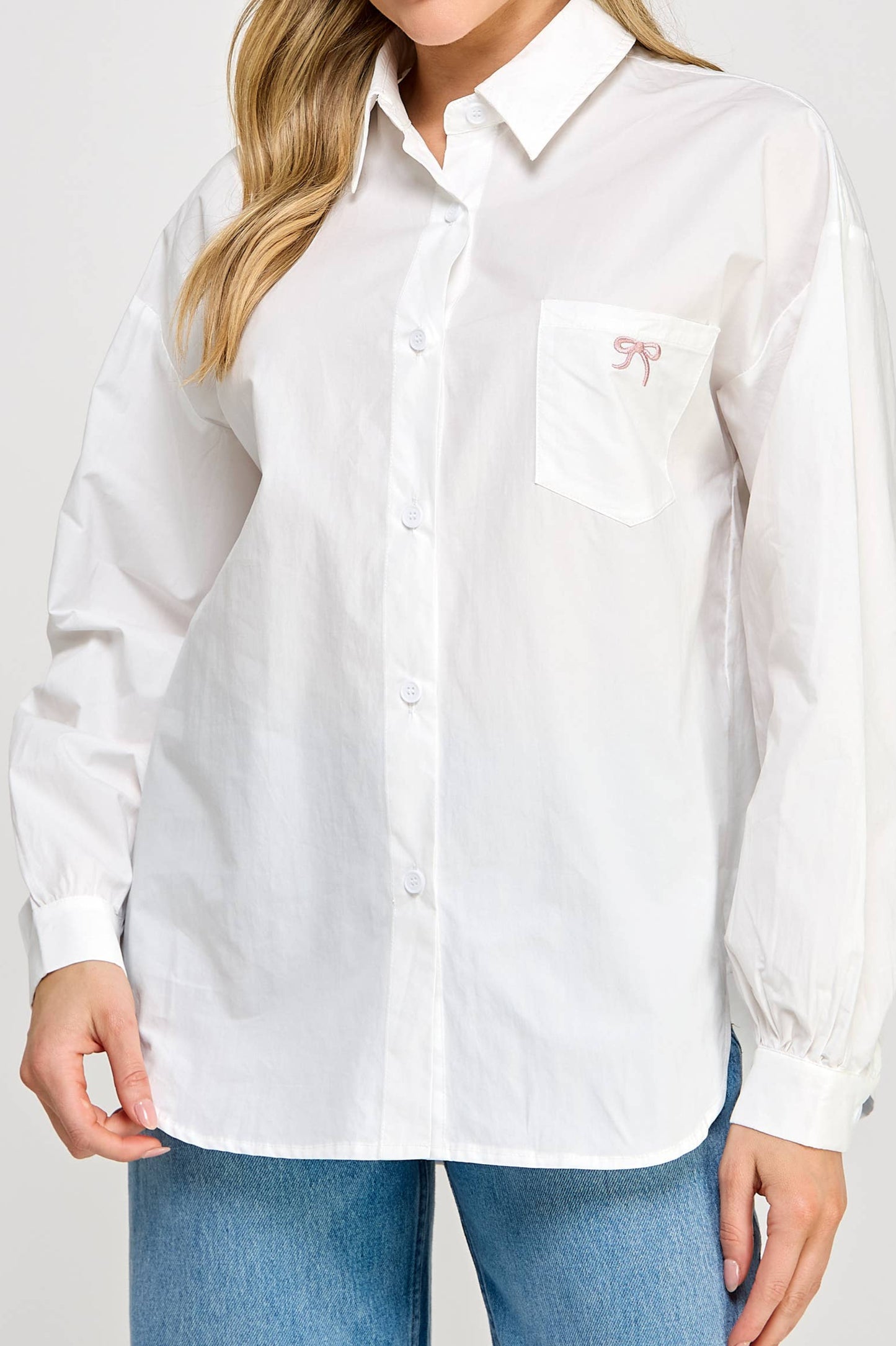 HARPER BOW COLLARD SHIRT - WHITE