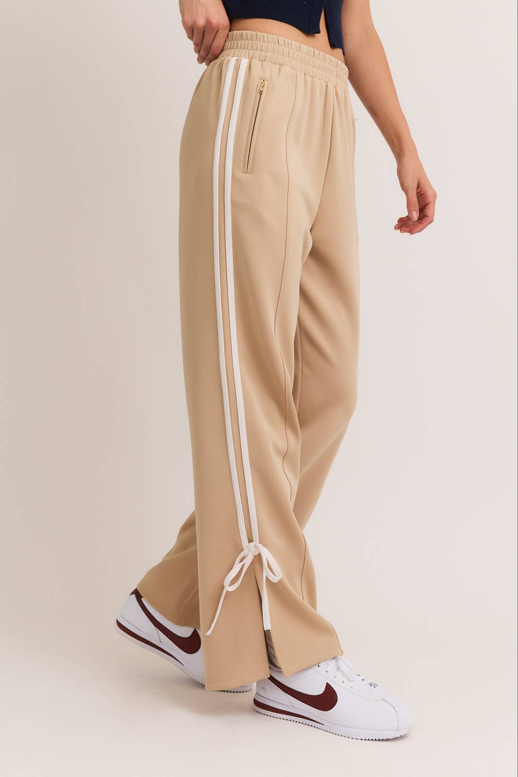 BOW DETAIL TRACK PANTS - TAUPE
