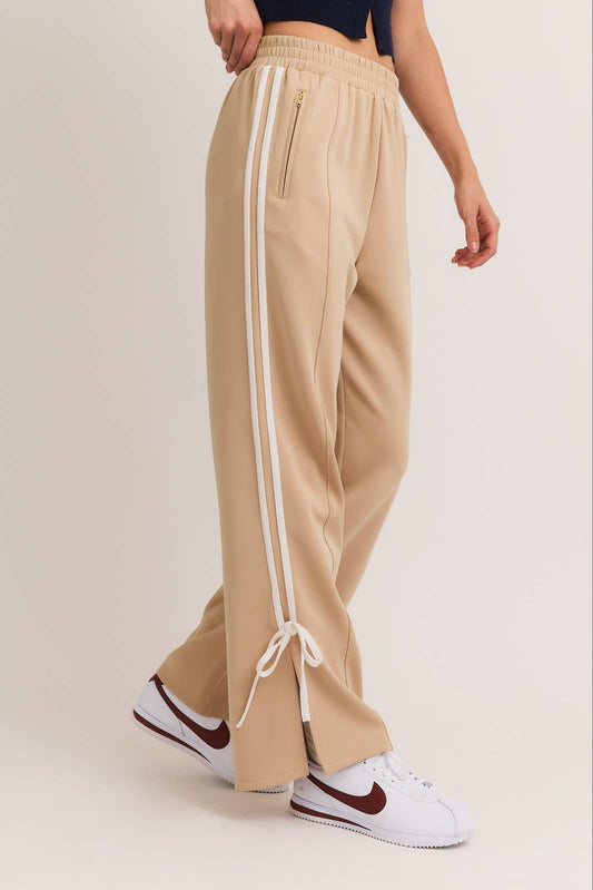 BOW DETAIL TRACK PANTS - TAUPE