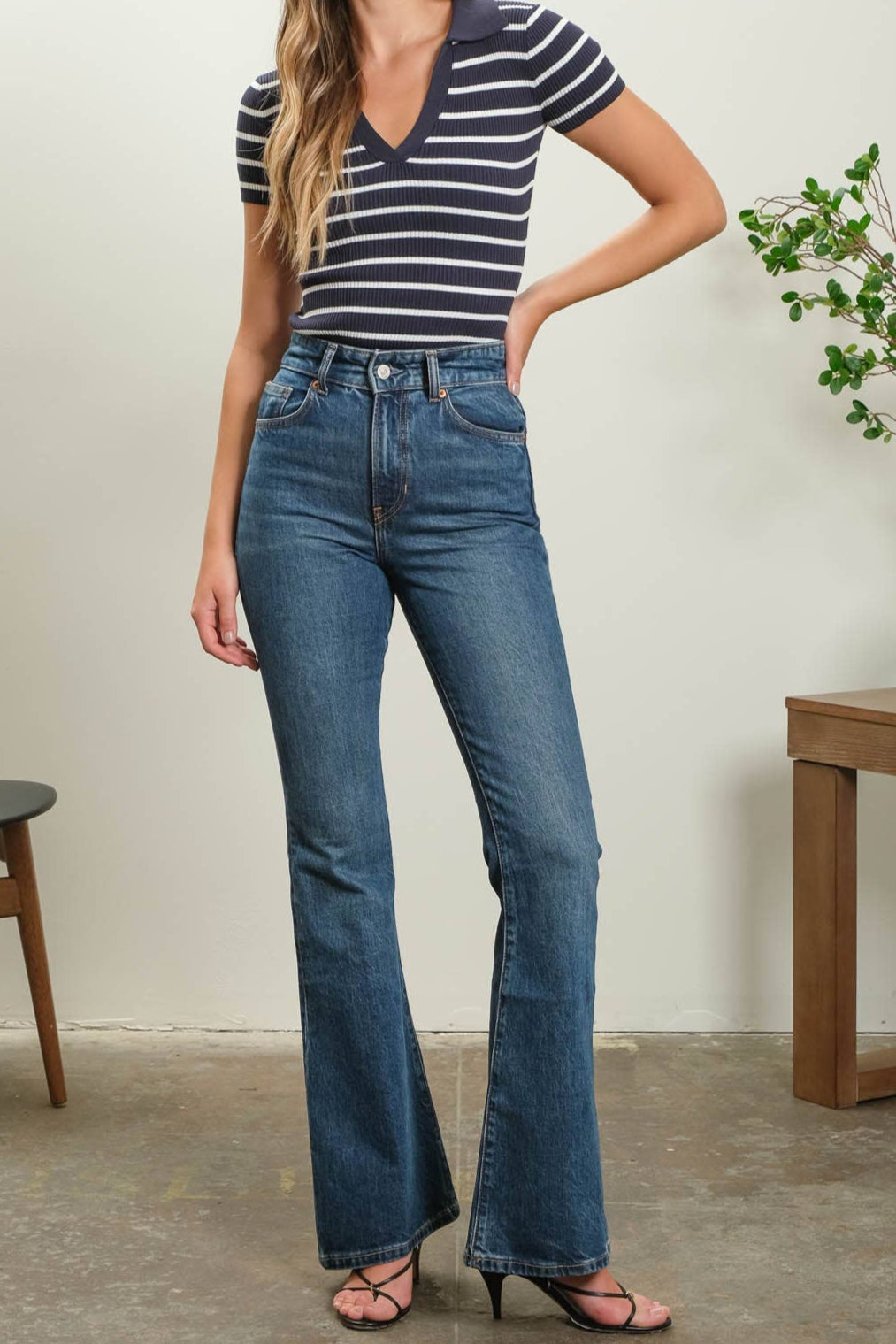 STRIPE COLLARED SHORT SLEEVE - NAVY