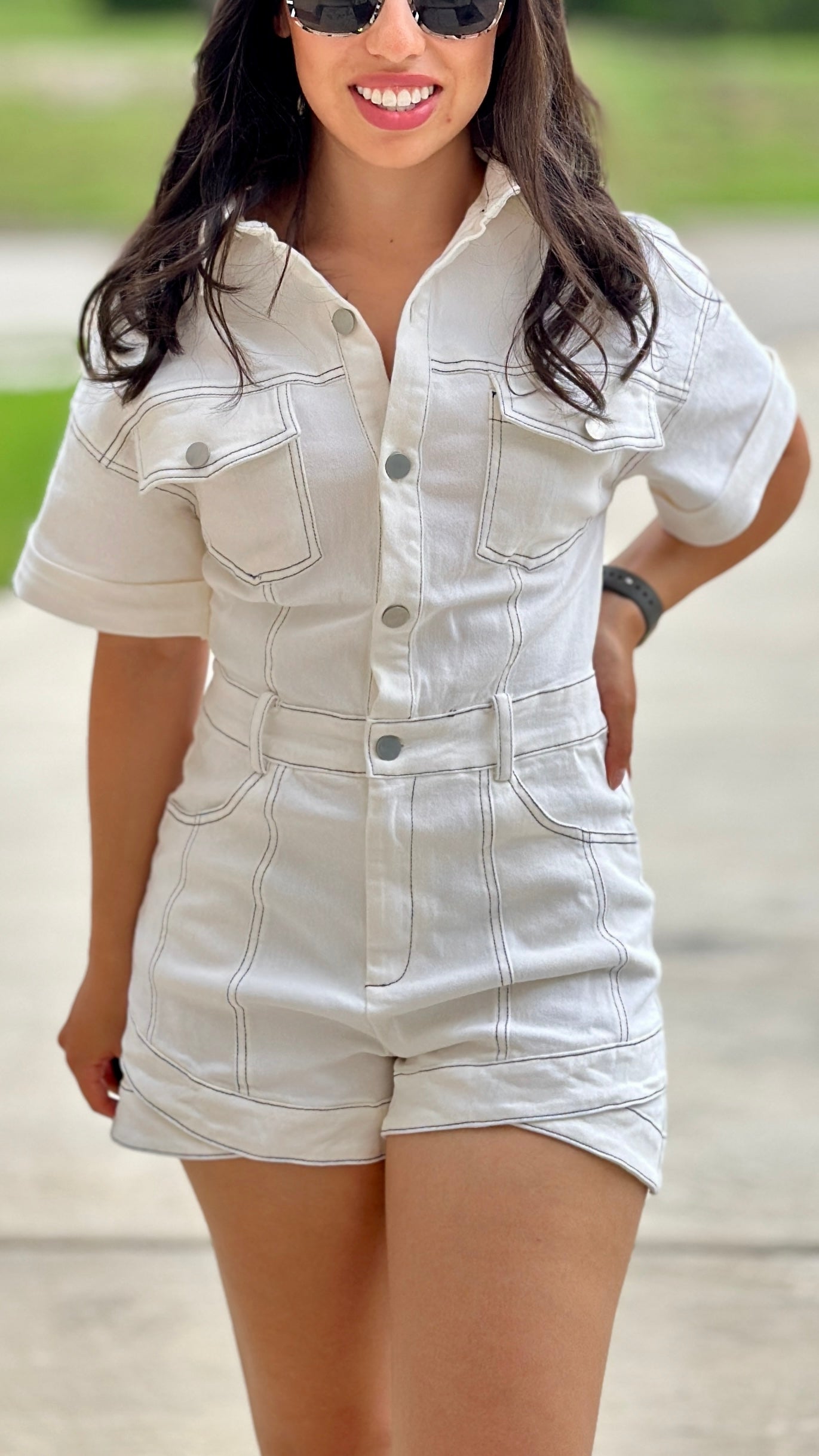 MONTANA DENIM STITCH ROMPER - WHITE