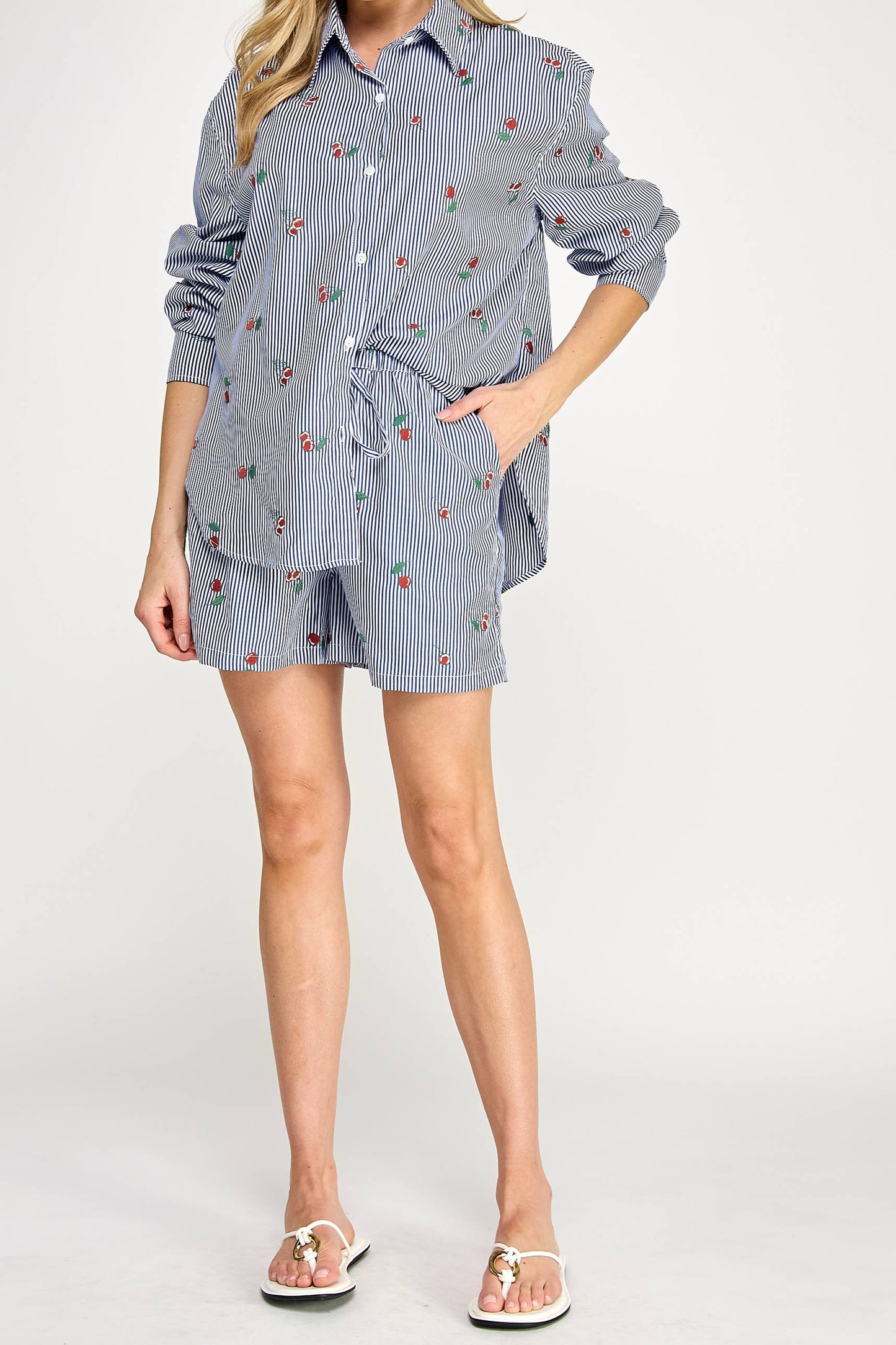 AMERICA CHERRY STRIPPED SHORT SET - NAVY