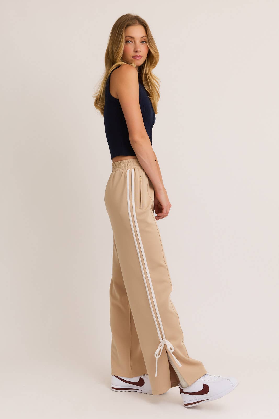 BOW DETAIL TRACK PANTS - TAUPE