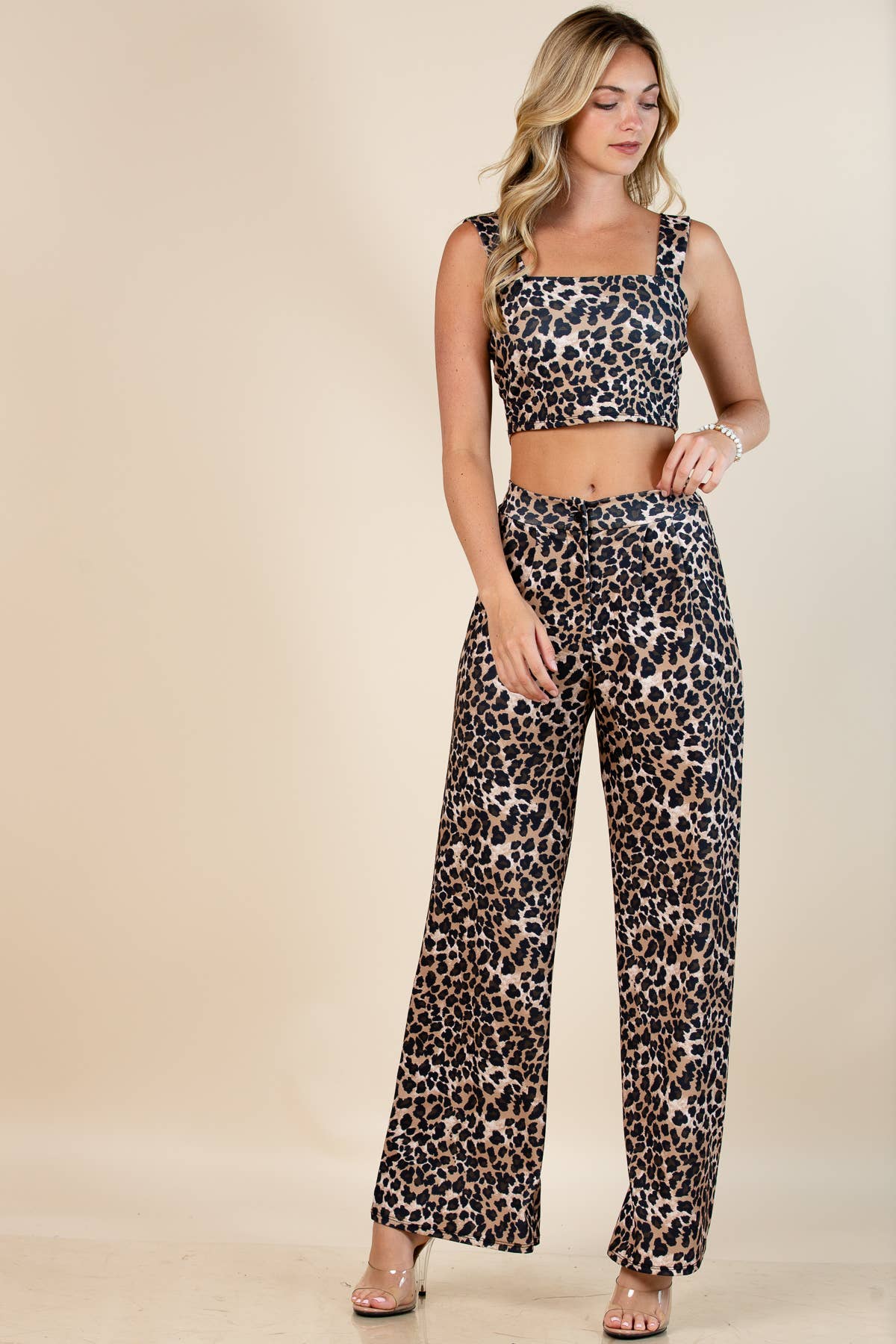 ROXY CROP TOP & PANTS SET - LEOPARD