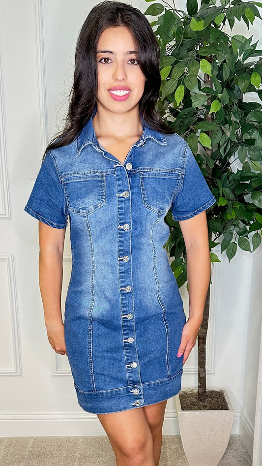 AUSTIN BUTTON DOWN MINI DRESS - DENIM