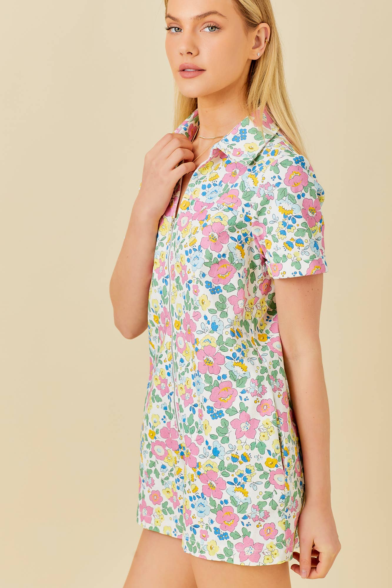PATSY FLORAL DENIM ROMPER - MULTI
