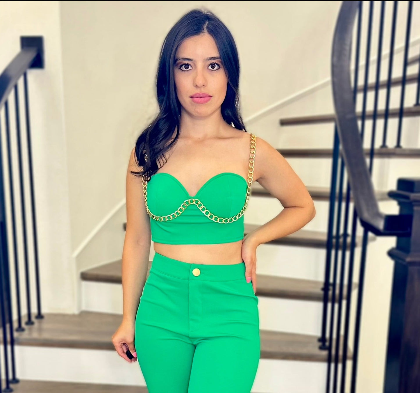 Selena Crop Top and Pant Set - Kelly Green