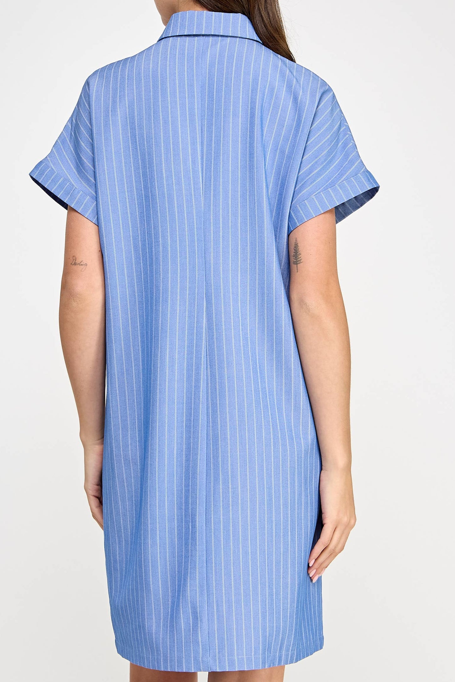 LACEY PIN STRIPE SHIRT DRESS - BLUE