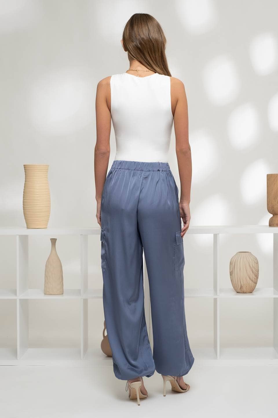 CORBIN SATIN CARGO JOGGER PANTS -  BLUE