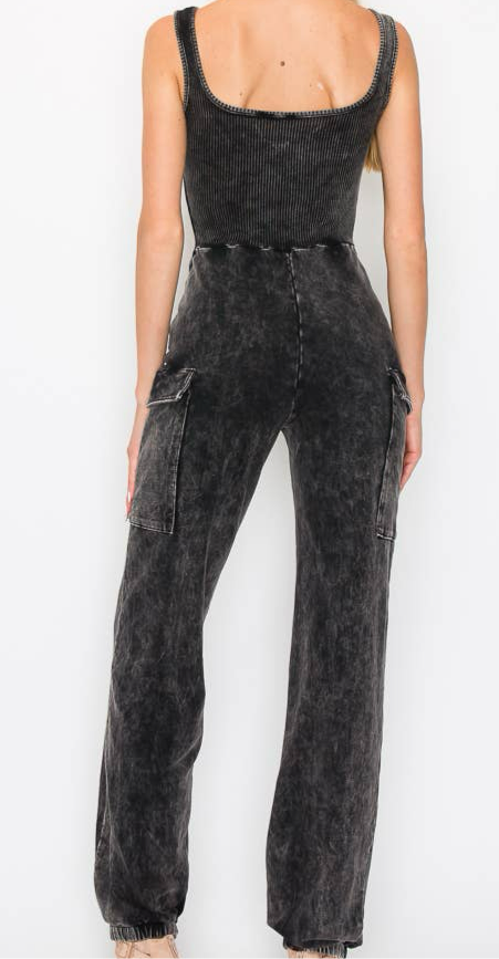 CHANEL MINERLA WASHED CARGO JUMPSUIT - BLACK