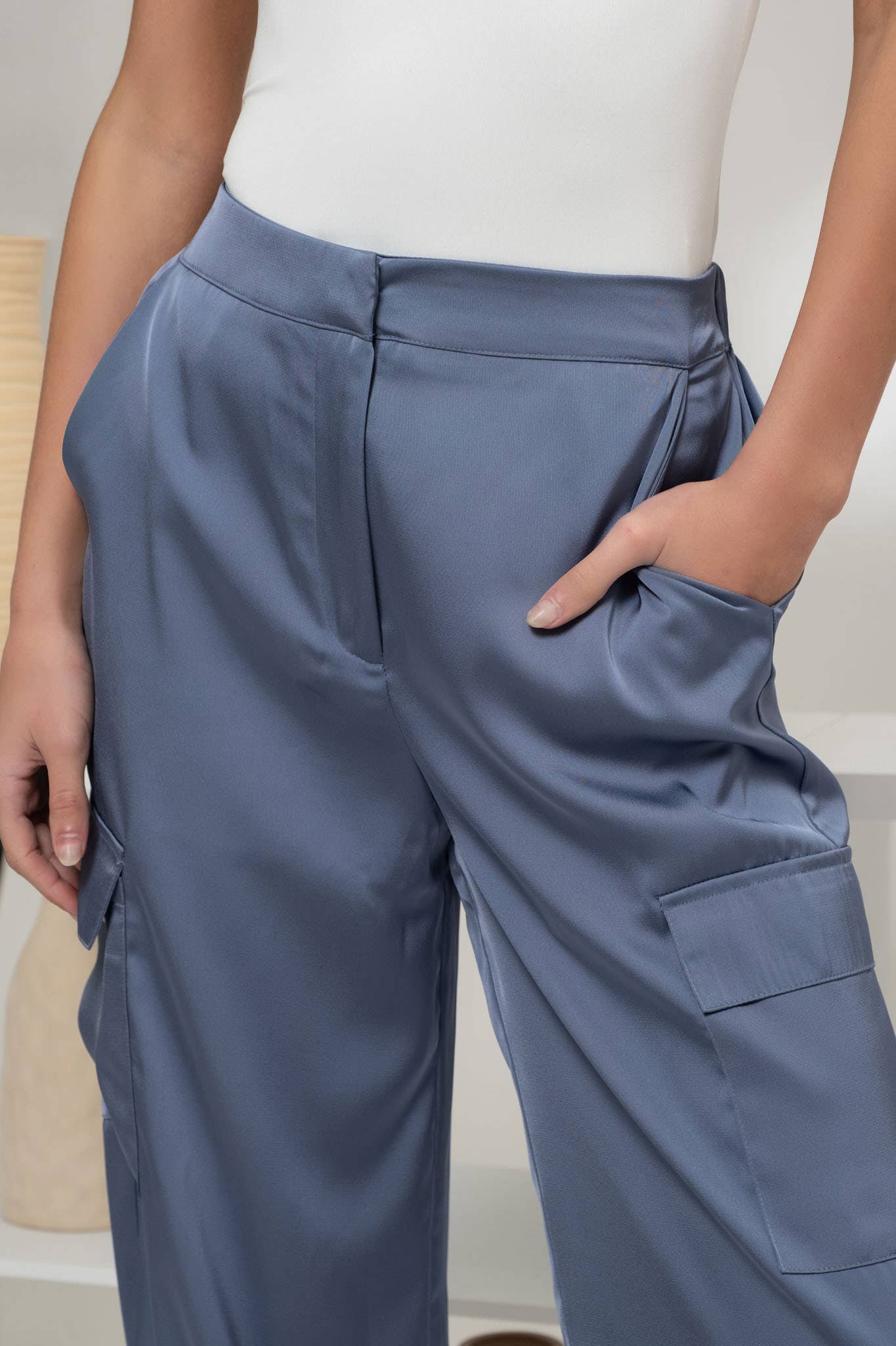 CORBIN SATIN CARGO JOGGER PANTS -  BLUE