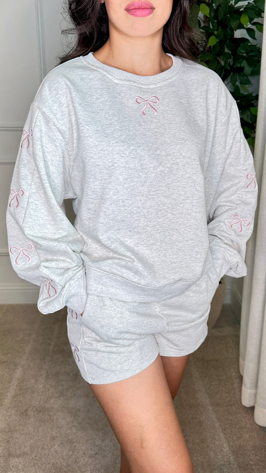 LULU BOW CREWNECK - HEATHER GREY