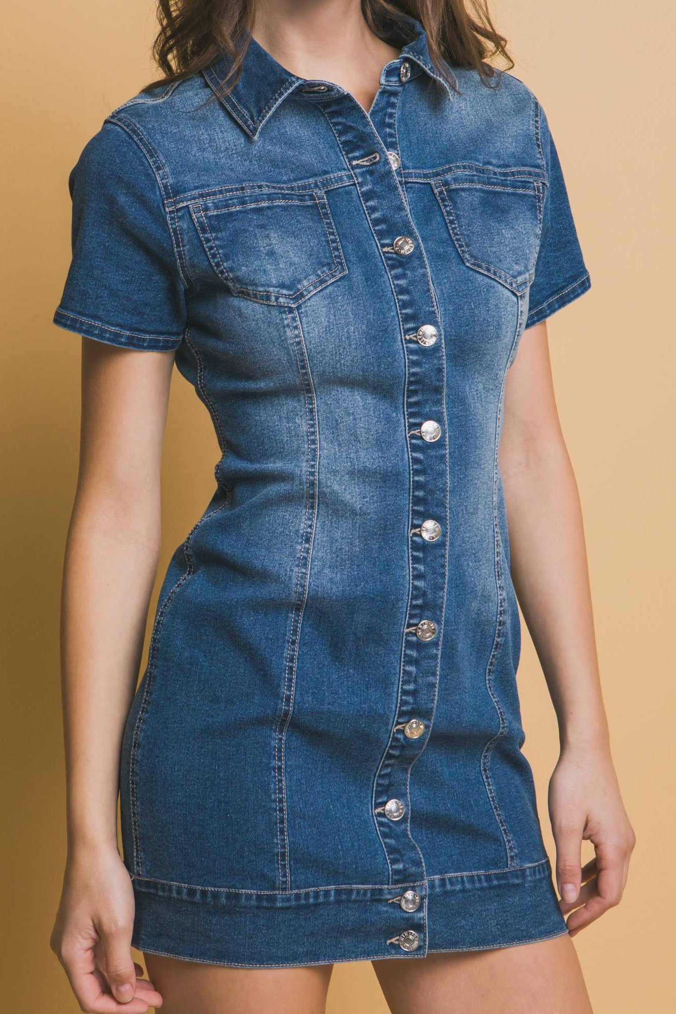 AUSTIN BUTTON DOWN MINI DRESS - DENIM
