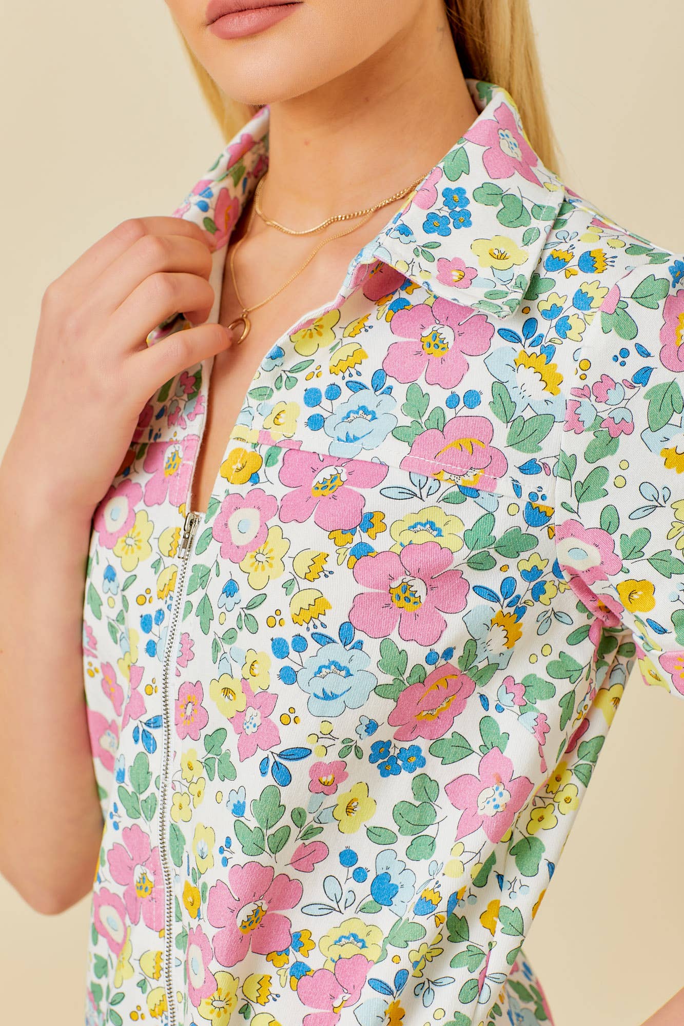 PATSY FLORAL DENIM ROMPER - MULTI