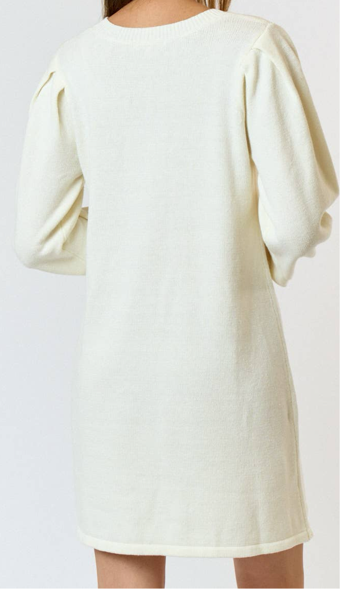 HAILEY BOW SWEATER DRESS - OFF WHITE