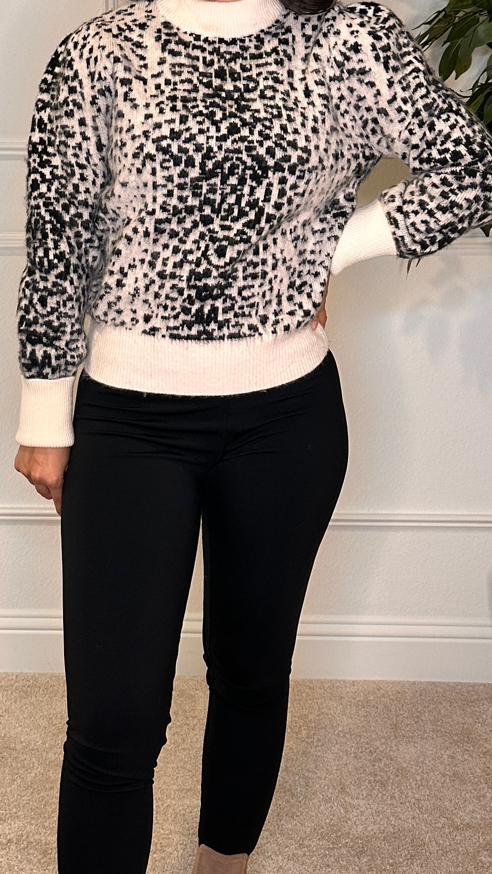 zMARIAH ANIMAL PRINT SWEATER - IVORY & BLACK