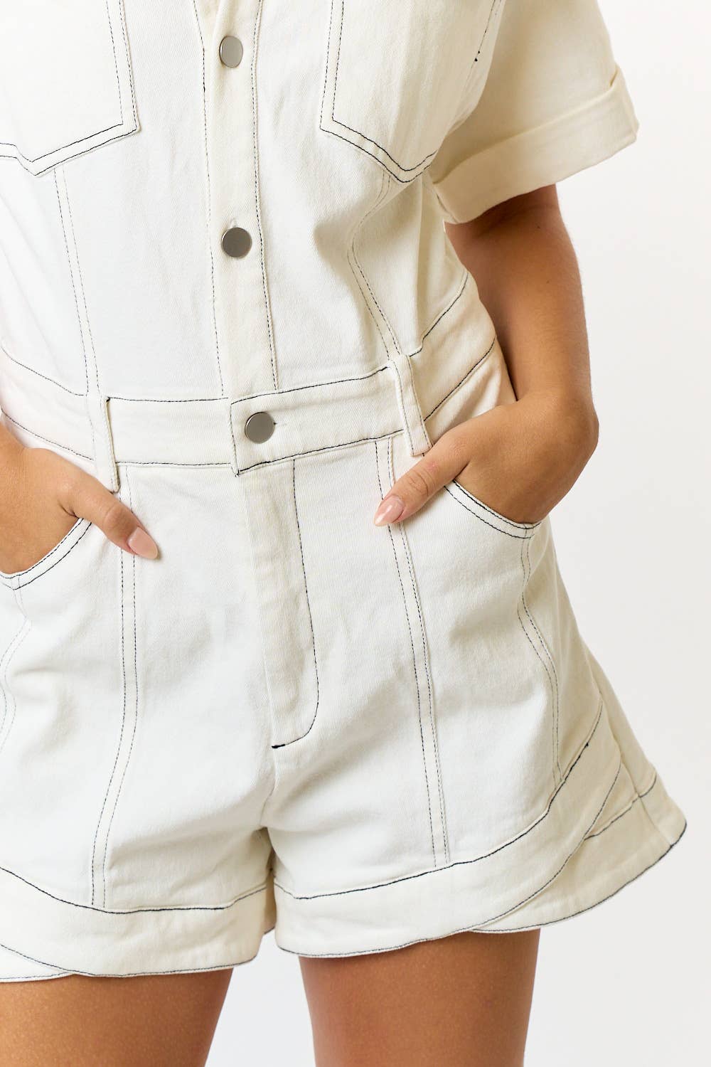 MONTANA DENIM STITCH ROMPER - WHITE