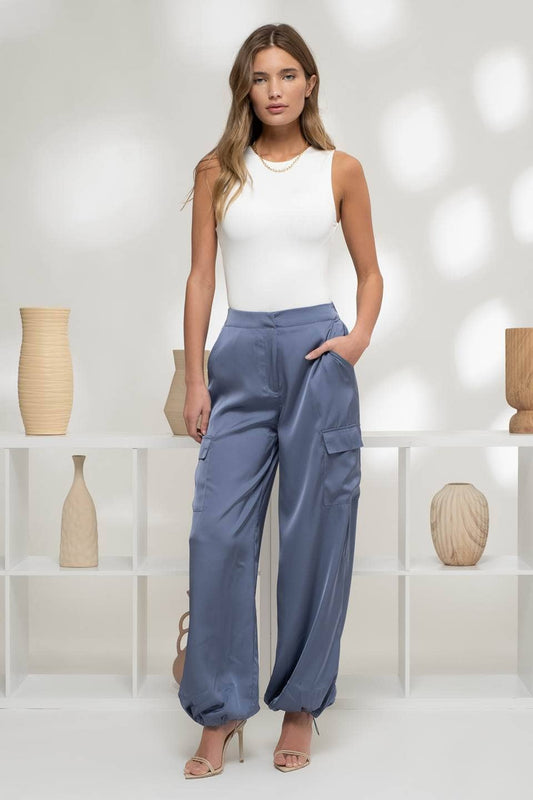 CORBIN SATIN CARGO JOGGER PANTS -  BLUE