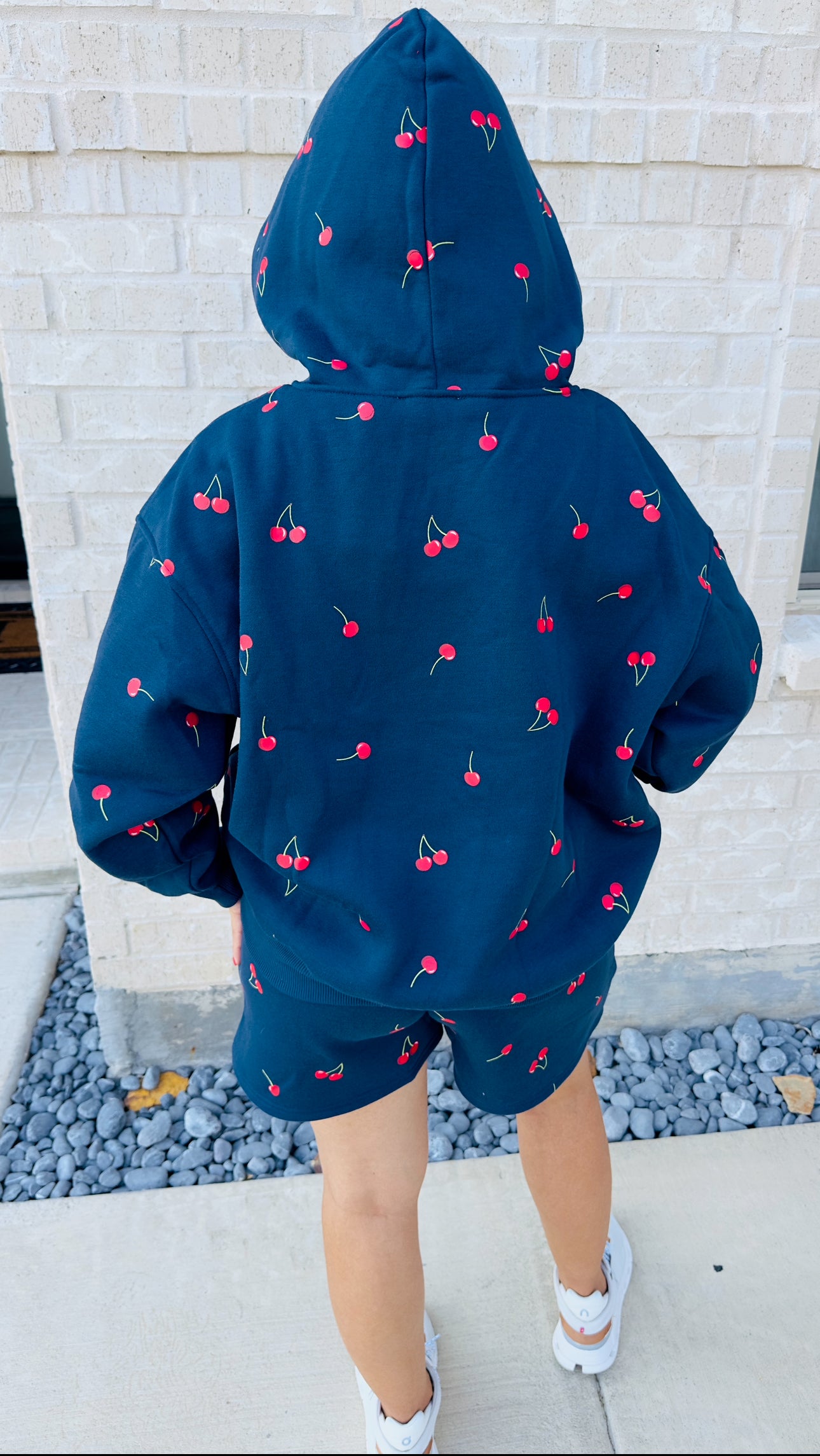 CALI CHERRY FLEECE HOODIE SWEATSHIRT - NAVY