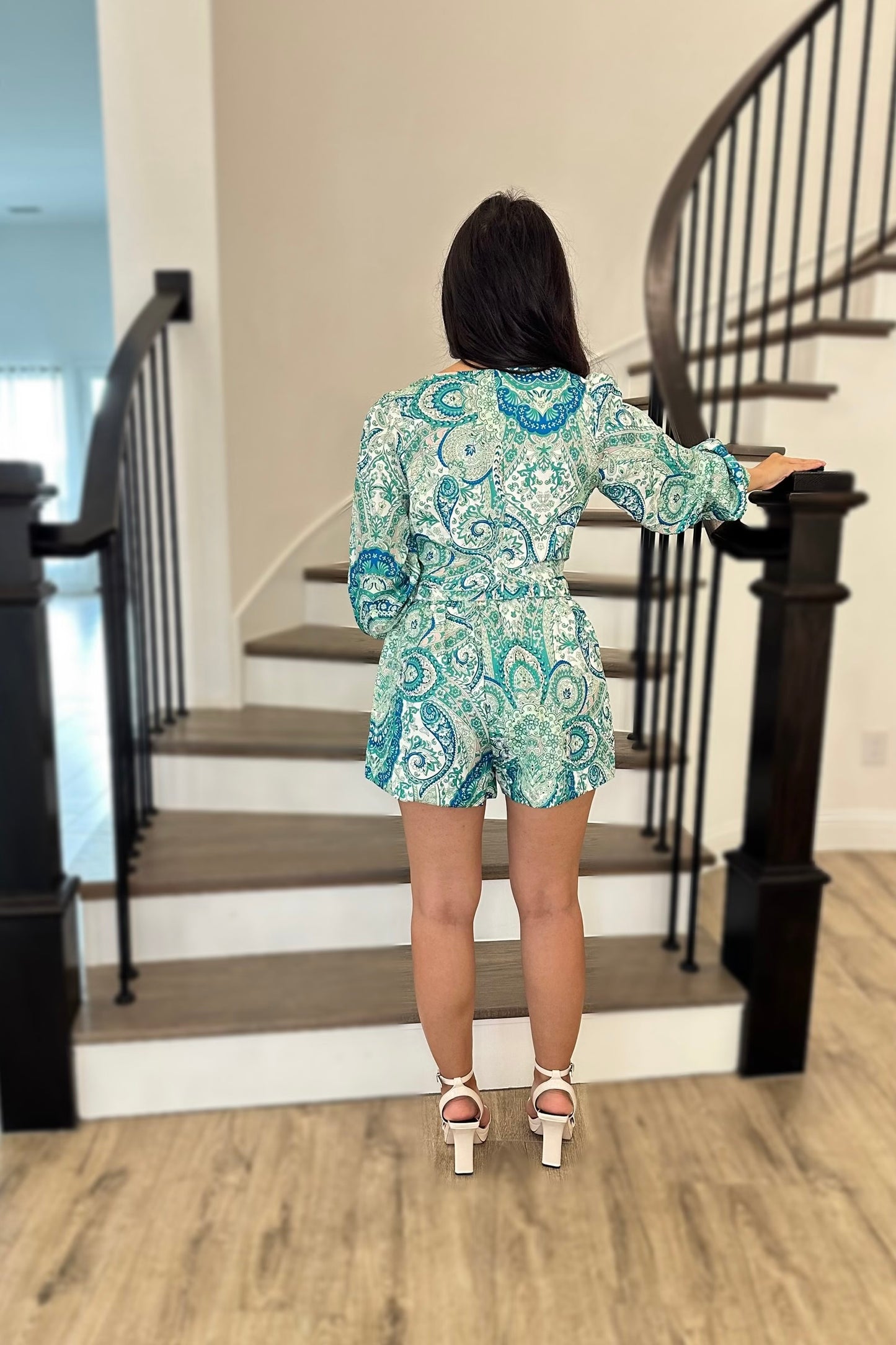 Masters Paisley Crop Top and Short Set - Blue/Green Paisley Print