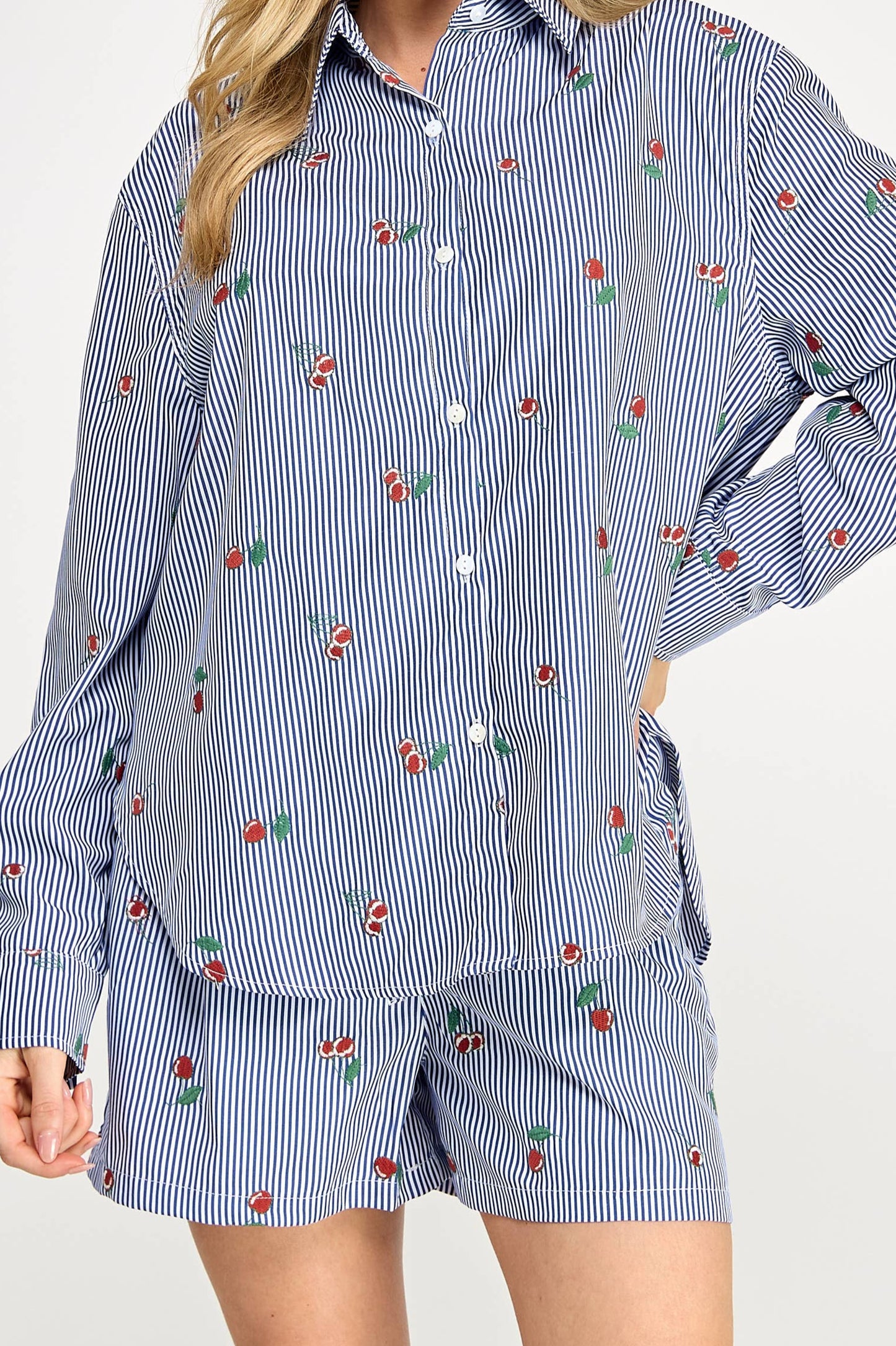 AMERICA CHERRY STRIPPED SHORT SET - NAVY