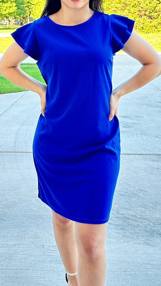 DAPHNE RUFFLE SLEEVE DRESS - ROYAL