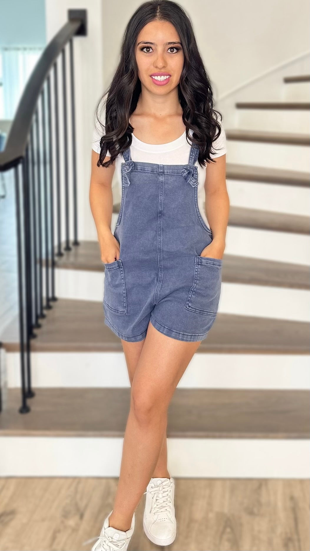 CASEY OVERALL ROMPER - WASHED NAVY BLUE