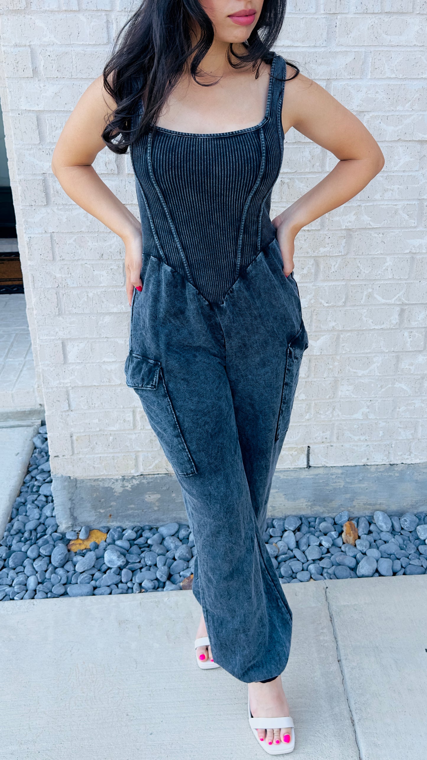 CHANEL MINERLA WASHED CARGO JUMPSUIT - BLACK