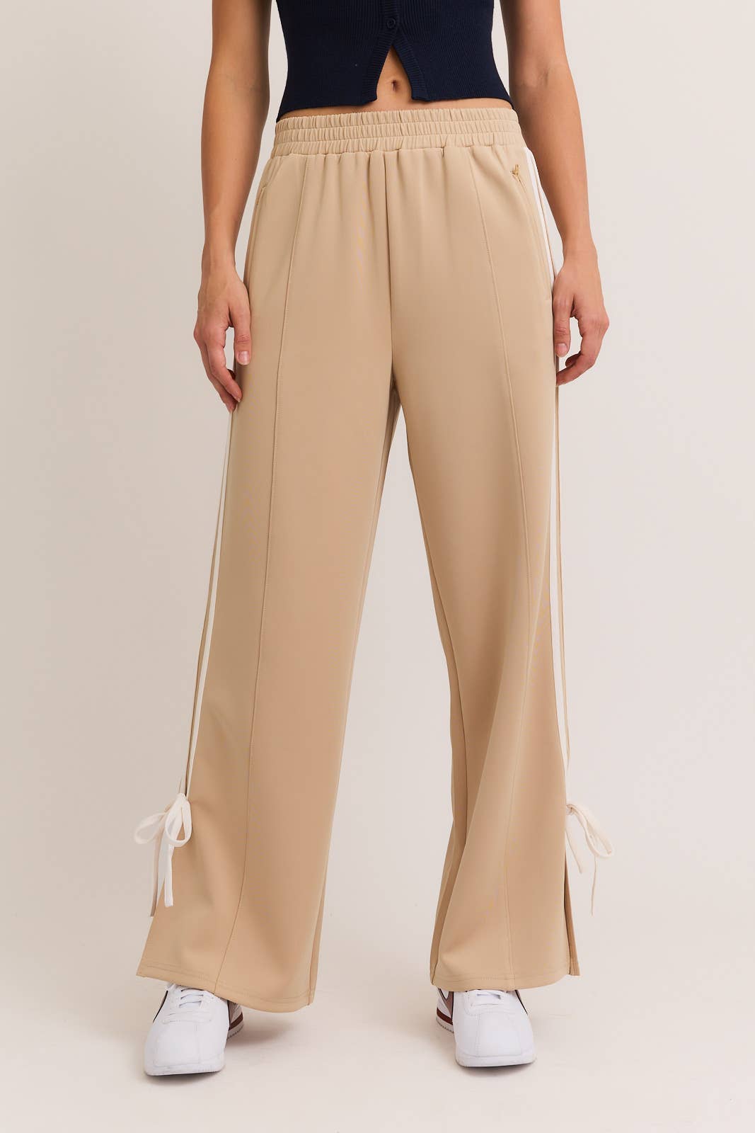 BOW DETAIL TRACK PANTS - TAUPE