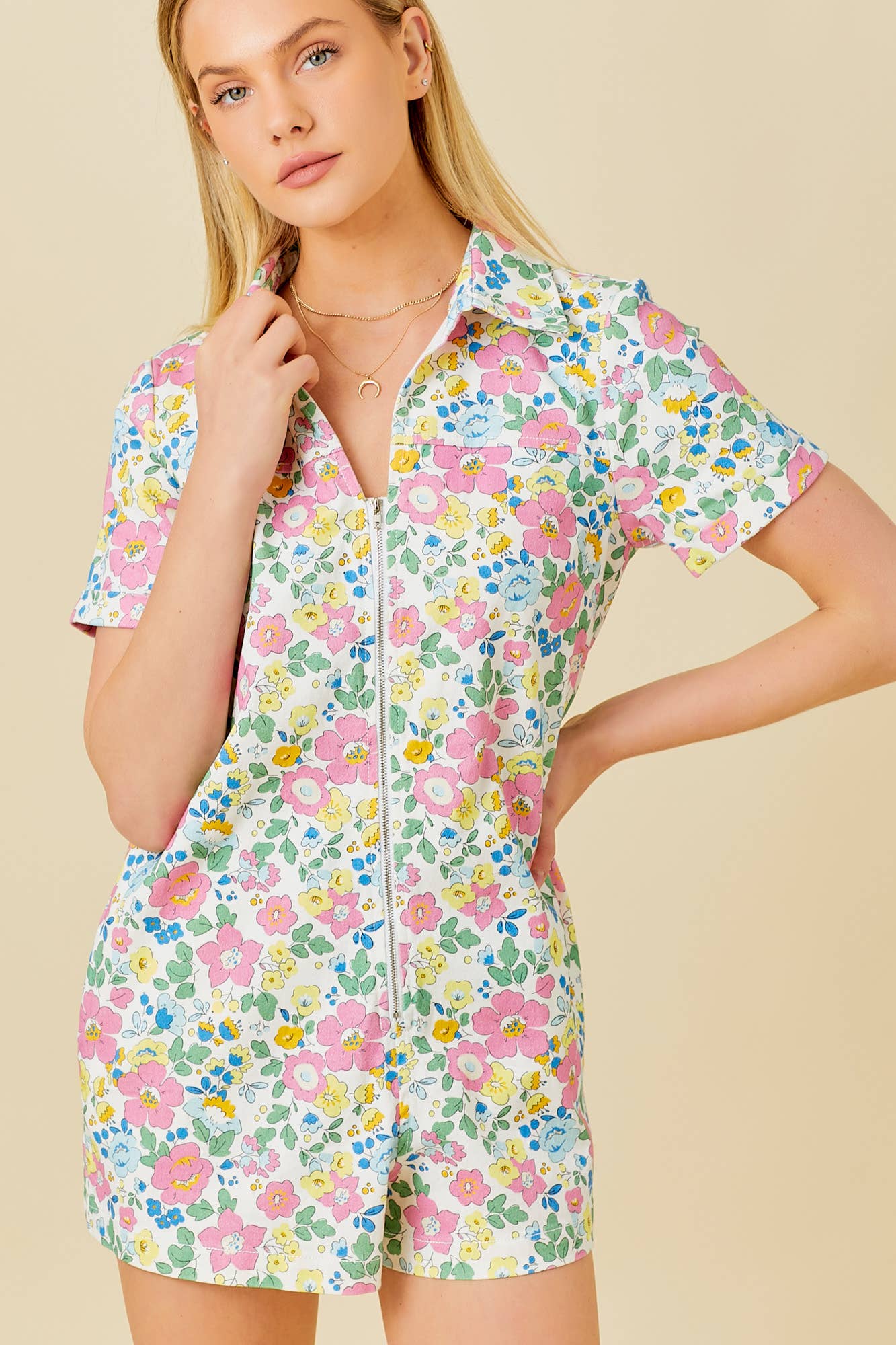 PATSY FLORAL DENIM ROMPER - MULTI