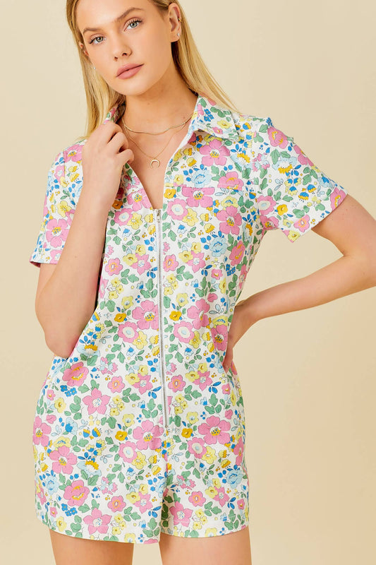 PATSY FLORAL DENIM ROMPER - MULTI