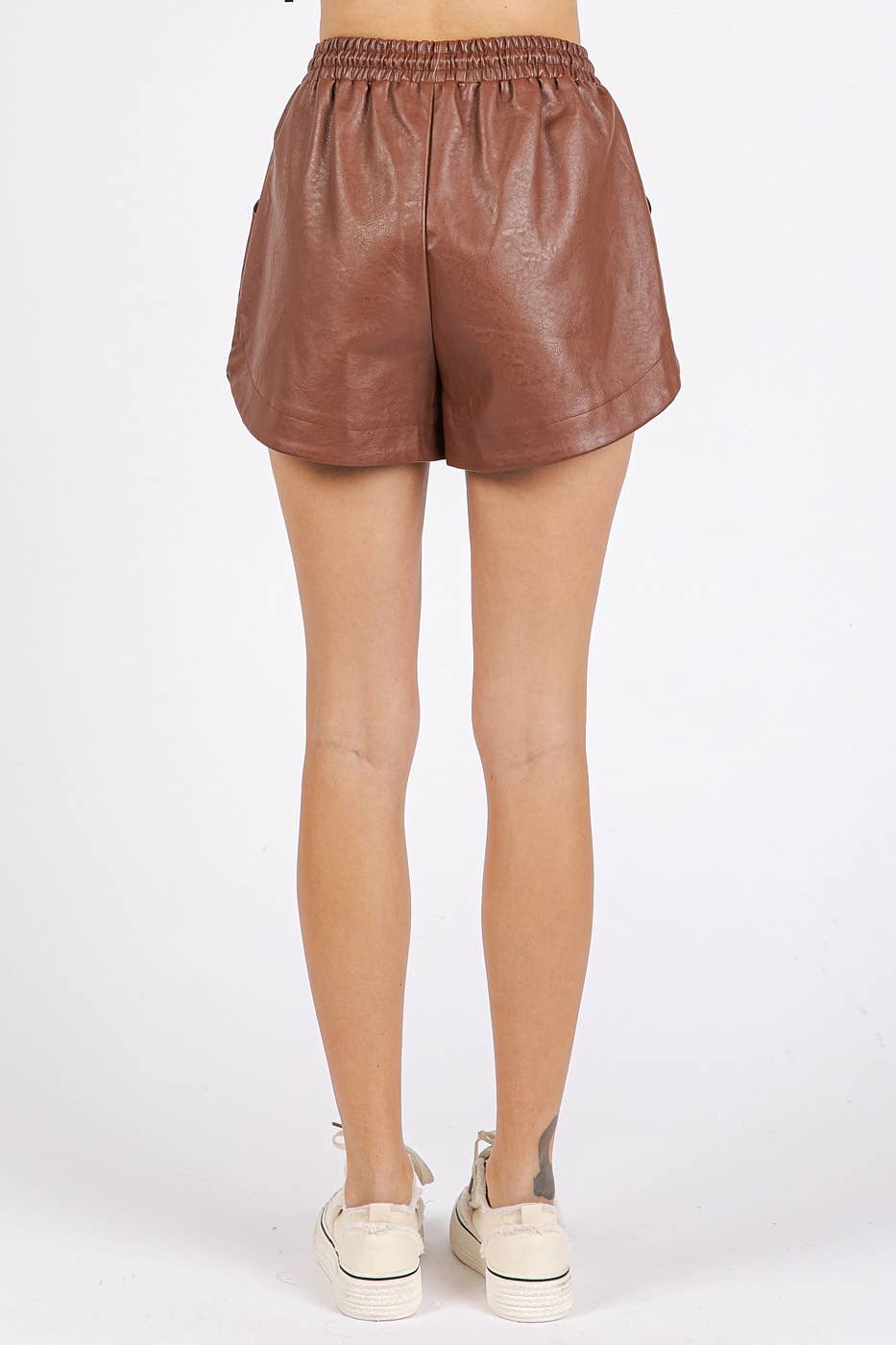 CALLA LEATHER SHORTS - BLACK / BROWN